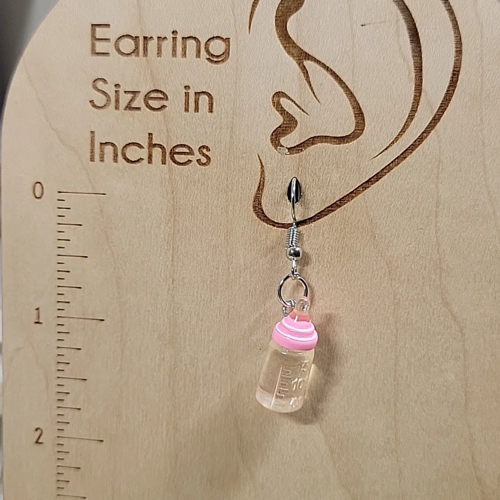 🔥LAST PAIR🔥 Baby Bottle Drop Earrings, pink - Picture 3 of 6
